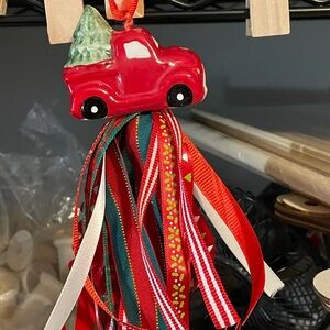 Holiday Red Truck Ornament with Ribbons
